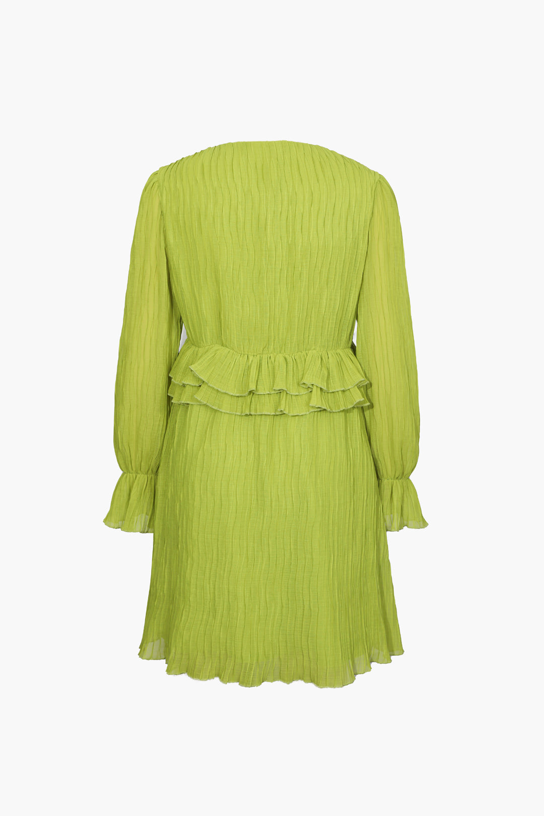 V Yaka Fırfır Detaylı Mini Elbise