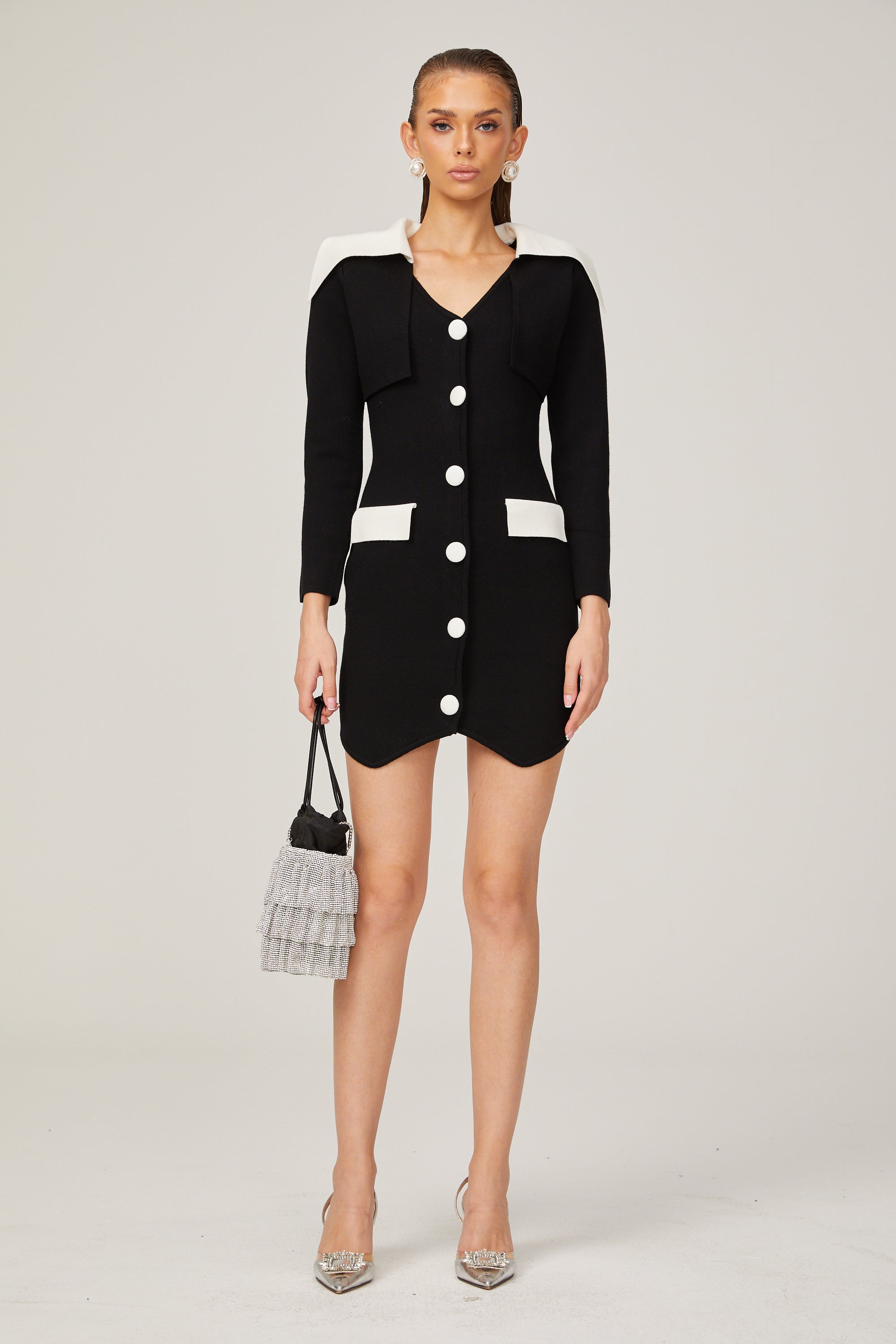 Enora kontrast mini elbise