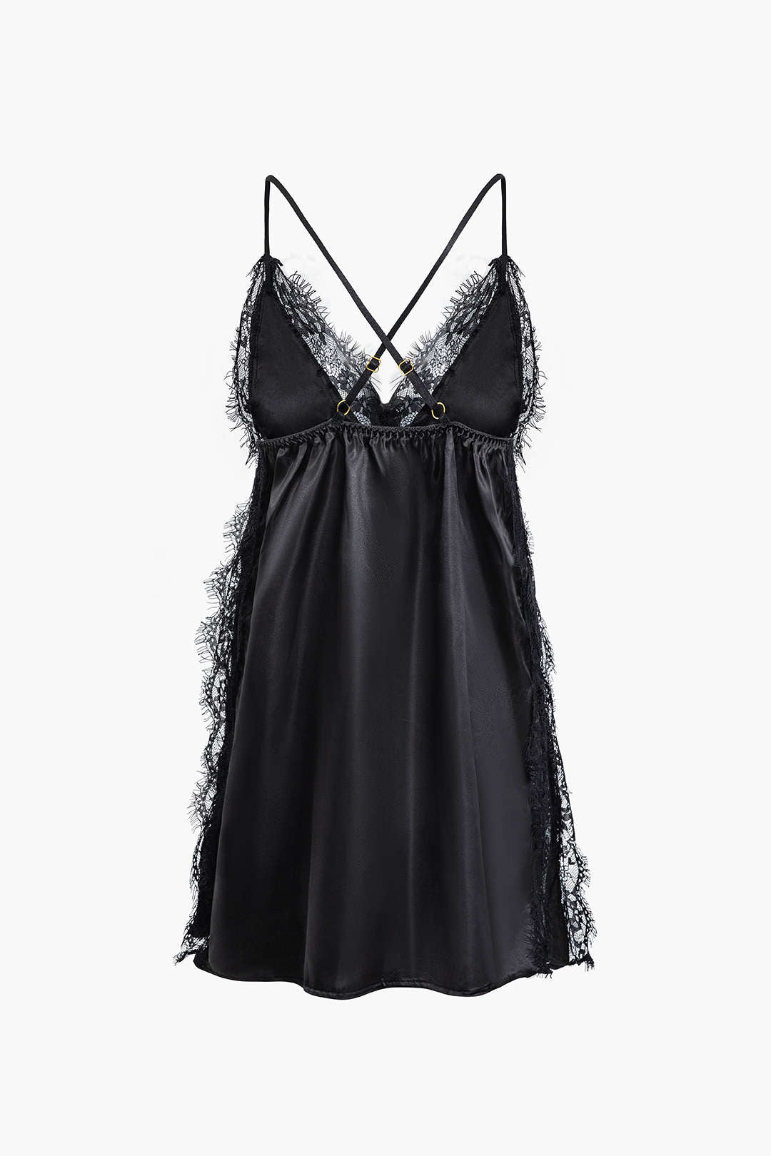 Saten Dantel Fırfırlı Yama Detaylı Sırt Açık Gece Elbisesi