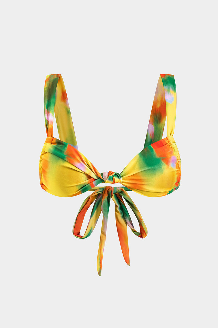 Tie Dye Desenli Büzgülü Dönme Kırma Bağlamalı Bikini Takımı