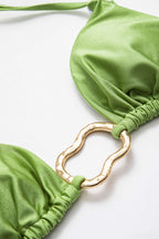 Metalik Büzgülü Bağlamalı Sırt Dekolteli Bikini Takımı