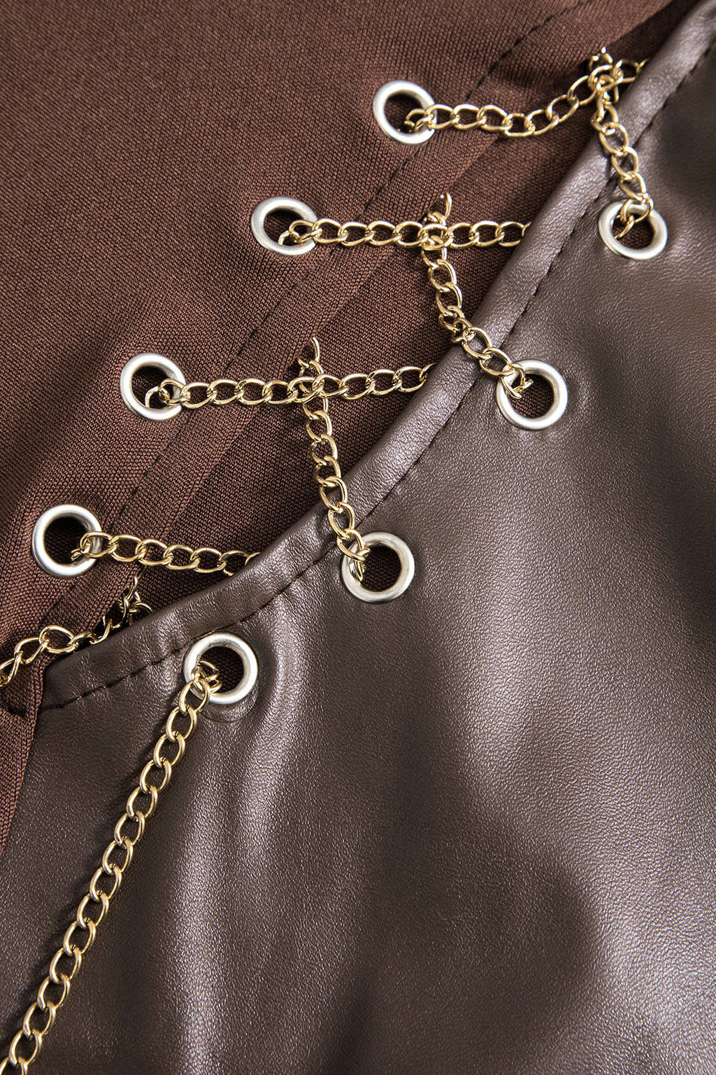 Zincir Patchwork Uzun Kollu Mini Elbise