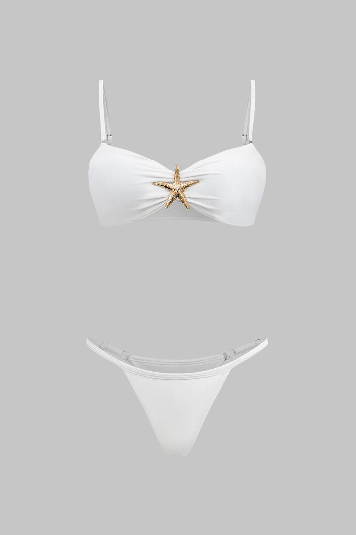 Metalik Sırt Dekolteli Bikini ve Mayo Eteği Pareo Takımı
