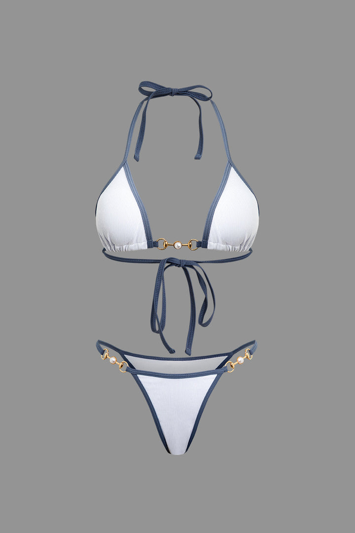 İnci Detaylı Halter Yaka 2 Parça Bikini Takımı