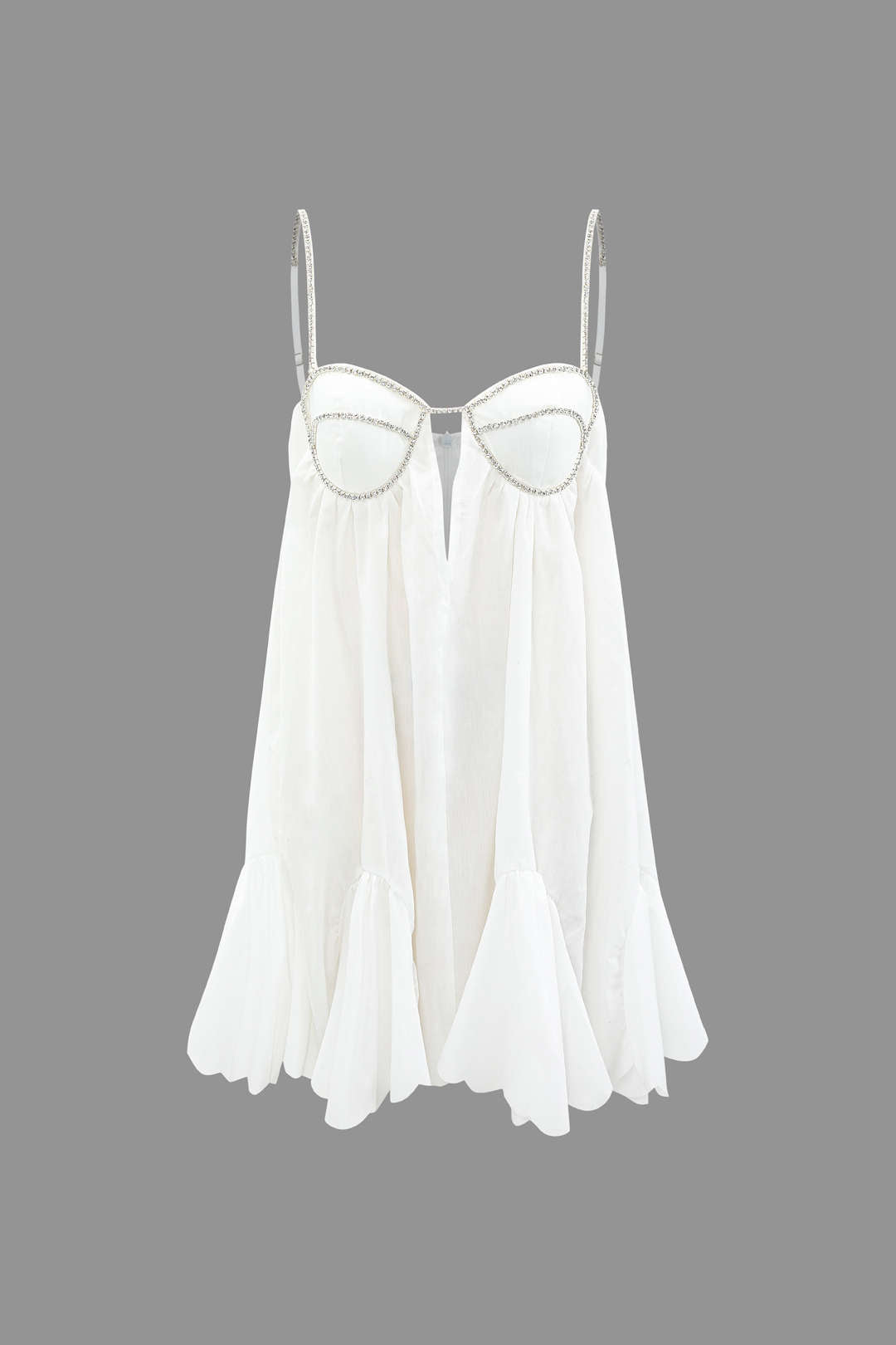 V-Yaka Taş Detaylı Mini Elbise