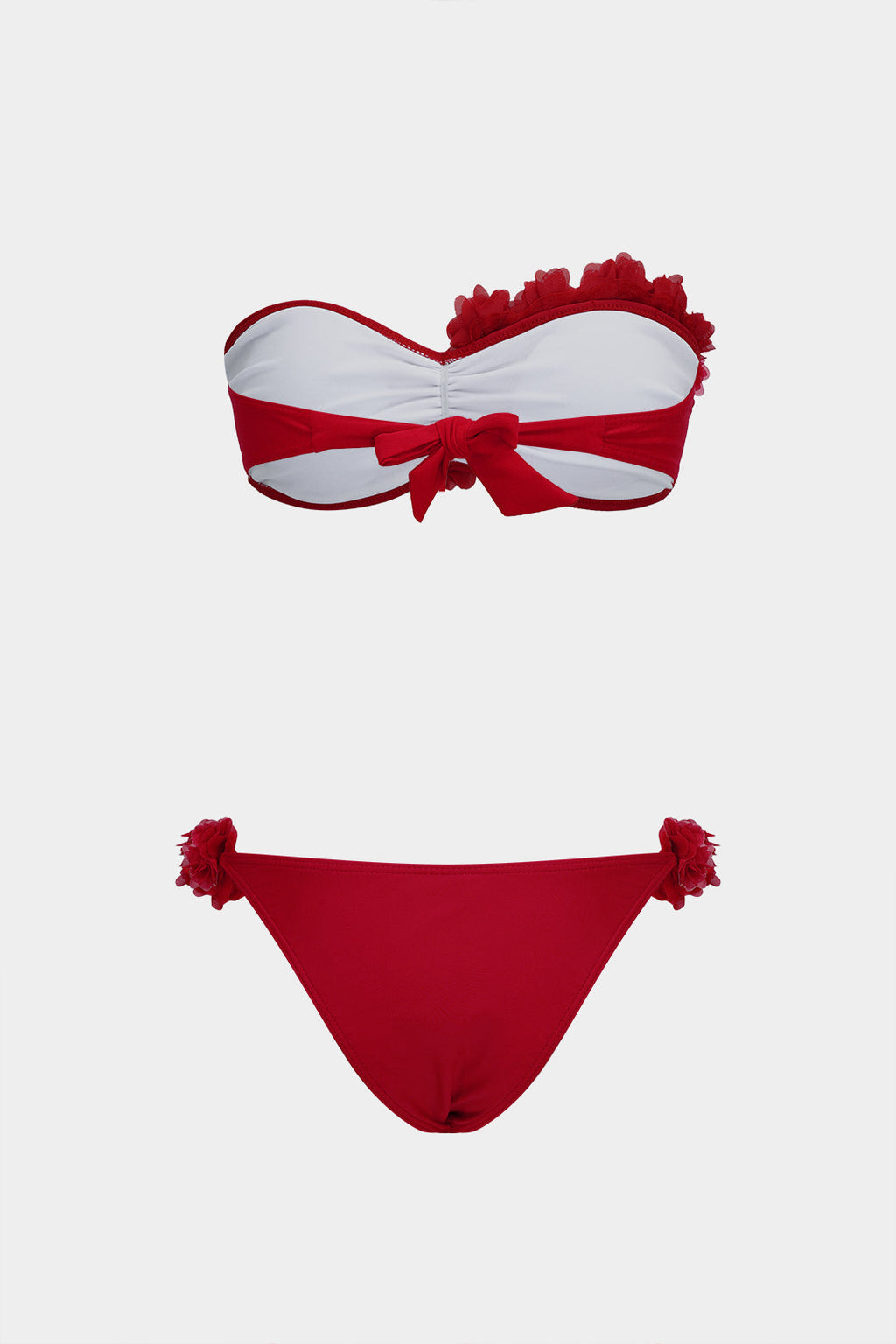 3D Çiçek Büzgülü Bağlamalı Bikini Takımı