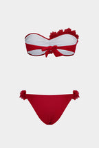 3D Çiçek Büzgülü Bağlamalı Bikini Takımı