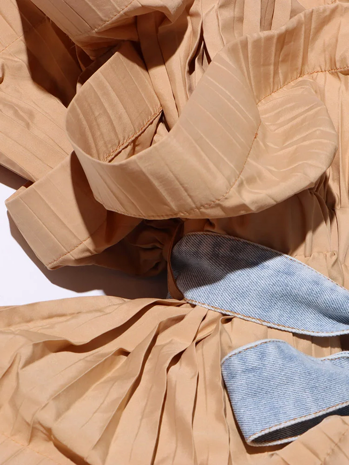 Pileli Volanlı Denim Uzun Kollu bağcıklı Ceket