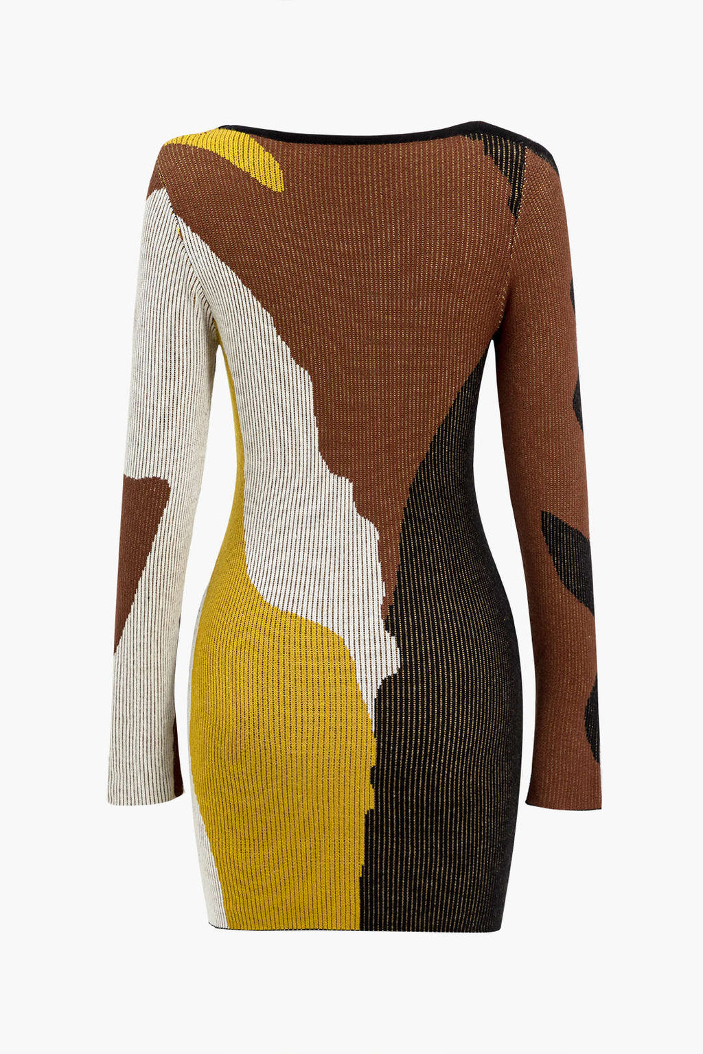 Kontrast Desenli Kazak Asimetrik Uzun Kollu Elbise