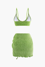 Kadife Dokulu U Yüzük Bikini ve Mayo Eteği Pareo 3 Parça Takım