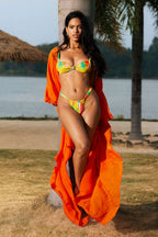 Tie Dye Desenli Büzgülü Dönme Kırma Bağlamalı Bikini Takımı