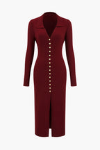 Düğmeli Kazak maksi Elbise