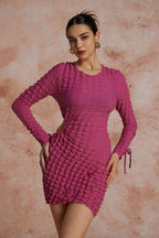 Puf Dokulu Uzun Kollu Mini Elbise