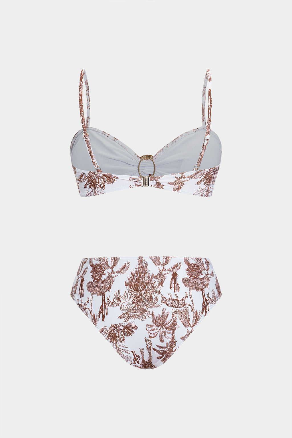 Palmiye Desenli Metalik Aksesuarlı İki Parça Bikini Takımı