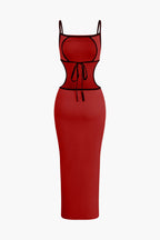 Kontrast Kesimli Sırtı Açık Slip maksi Elbise