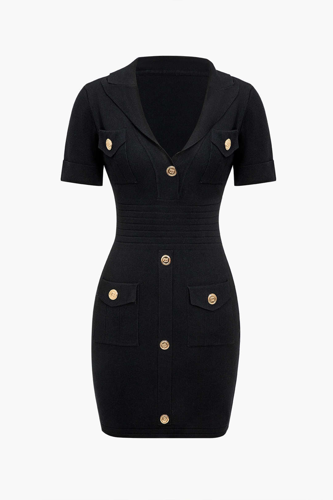 Düğme Cepli V Yaka Midi Elbise