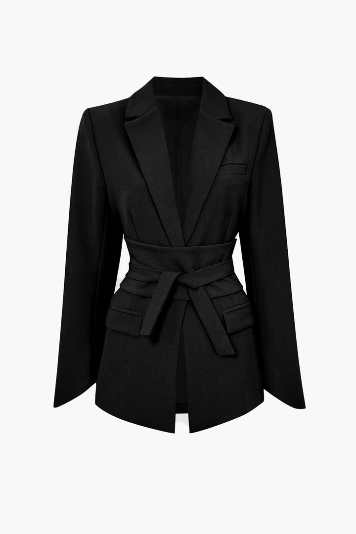 Basic Katı Çentikli Yaka Kuşaklı Blazer