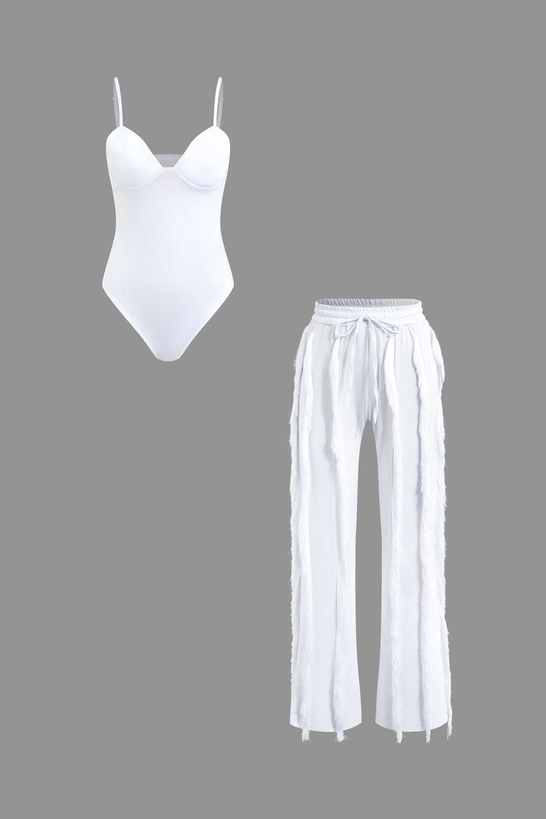 Büstiyer Askılı Bodysuit ve Geniş Paça Pantolon Seti