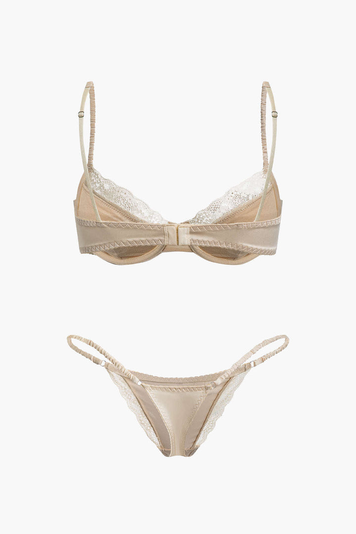 Saten Dantel İşlemeli Büstiyer İki Parçalı İç Giyim Takımı