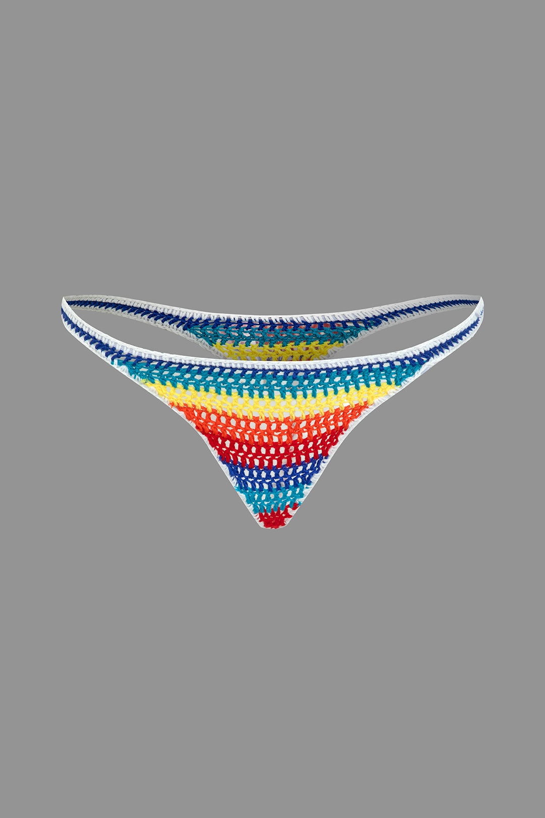 Gökkuşağı Desenli Şeritli Tığ İşi Bikini Takımı