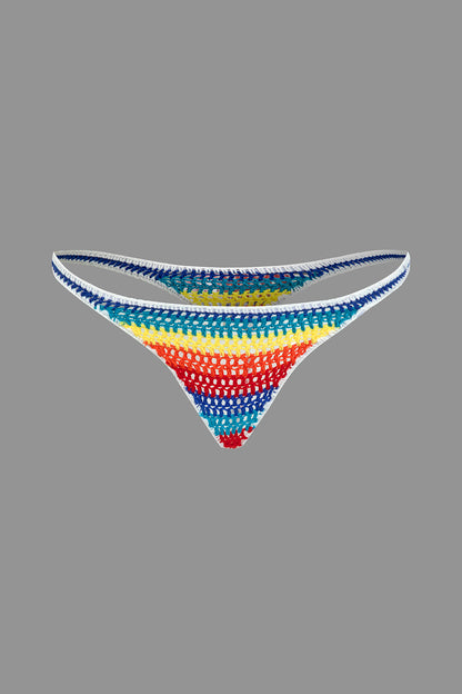 Gökkuşağı Desenli Şeritli Tığ İşi Bikini Takımı