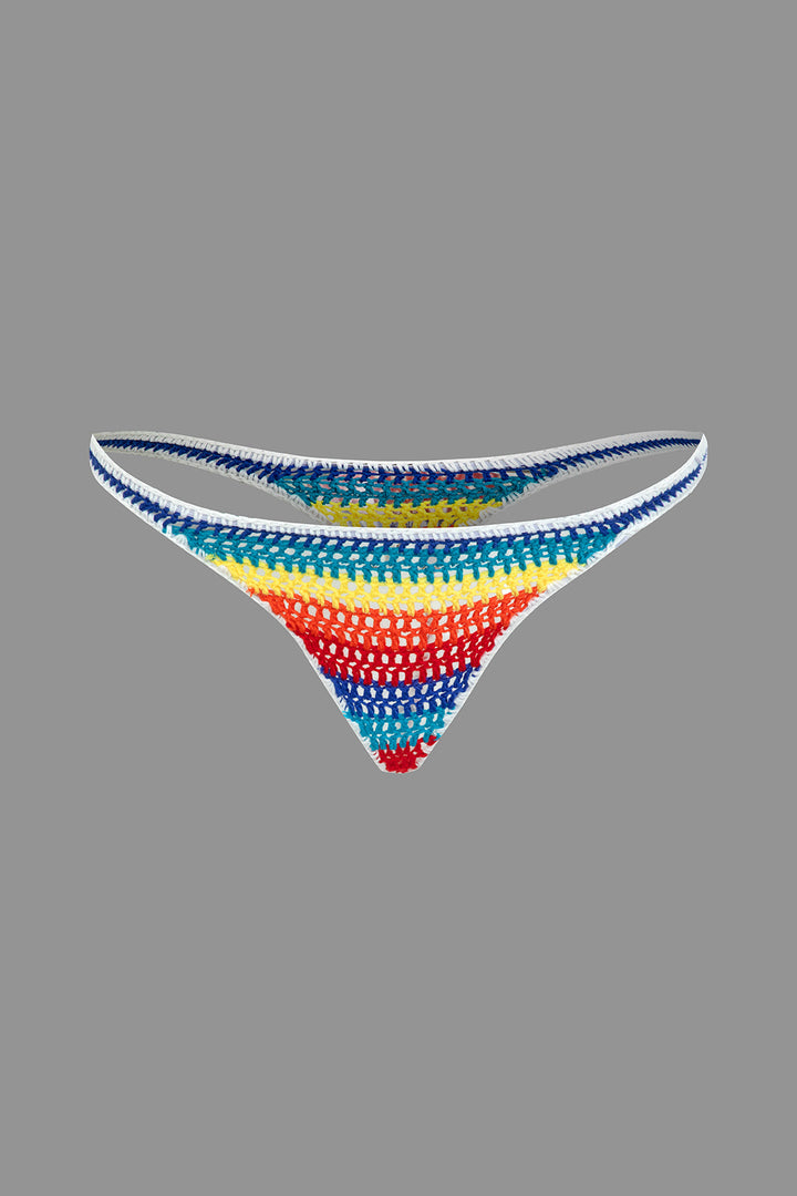 Gökkuşağı Desenli Şeritli Tığ İşi Bikini Takımı