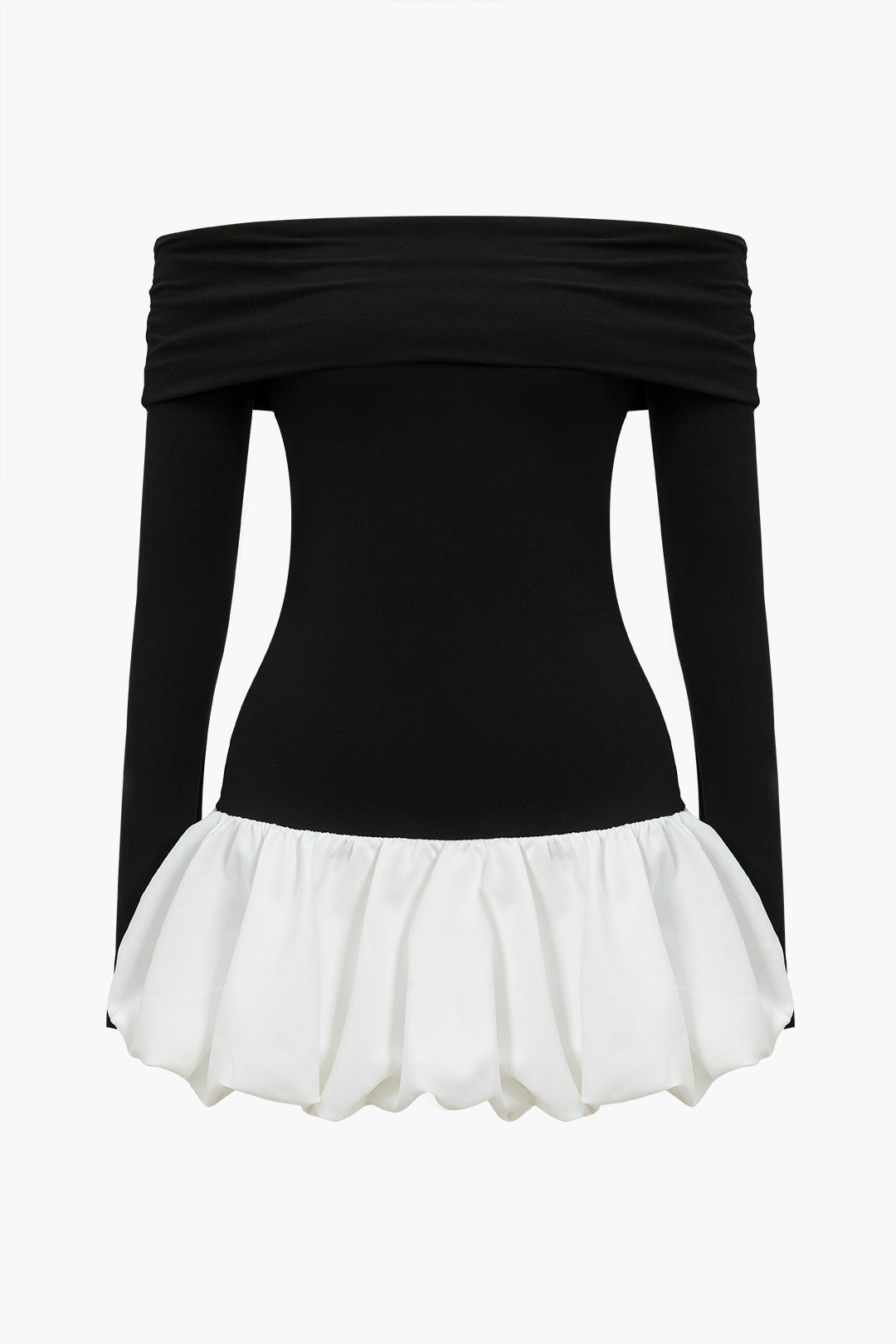 Düşük Omuz Patchwork Mini Elbise