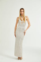 Raphaëlle dekolteli maksi elbise