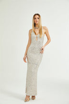 Raphaëlle dekolteli maksi elbise