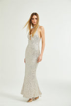 Raphaëlle dekolteli maksi elbise