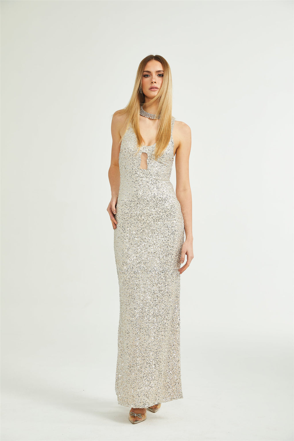 Raphaëlle dekolteli maksi elbise