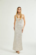 Raphaëlle dekolteli maksi elbise