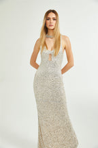 Raphaëlle dekolteli maksi elbise