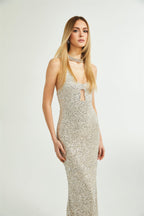 Raphaëlle dekolteli maksi elbise