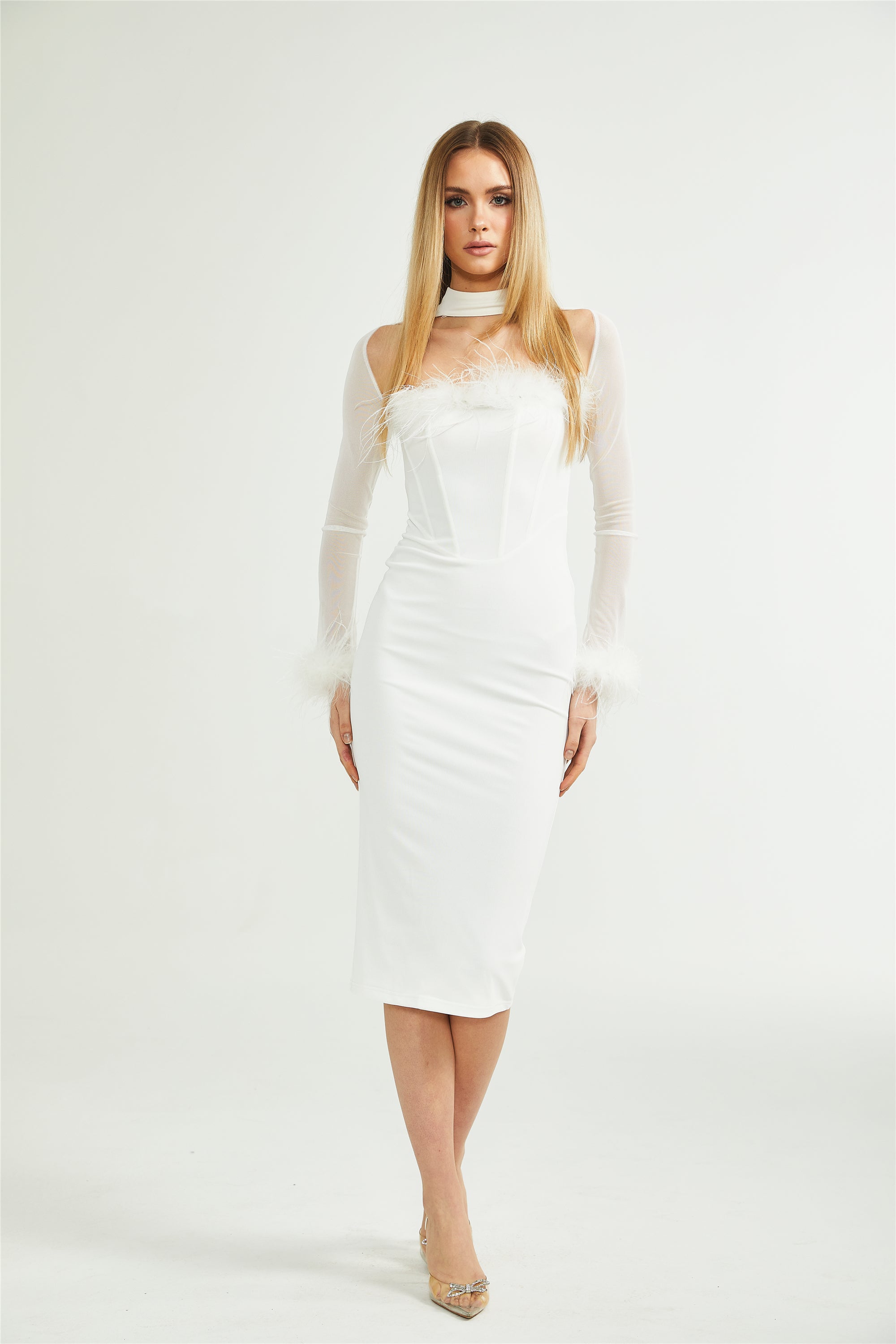 Désirée kuş tüyü maksi elbise