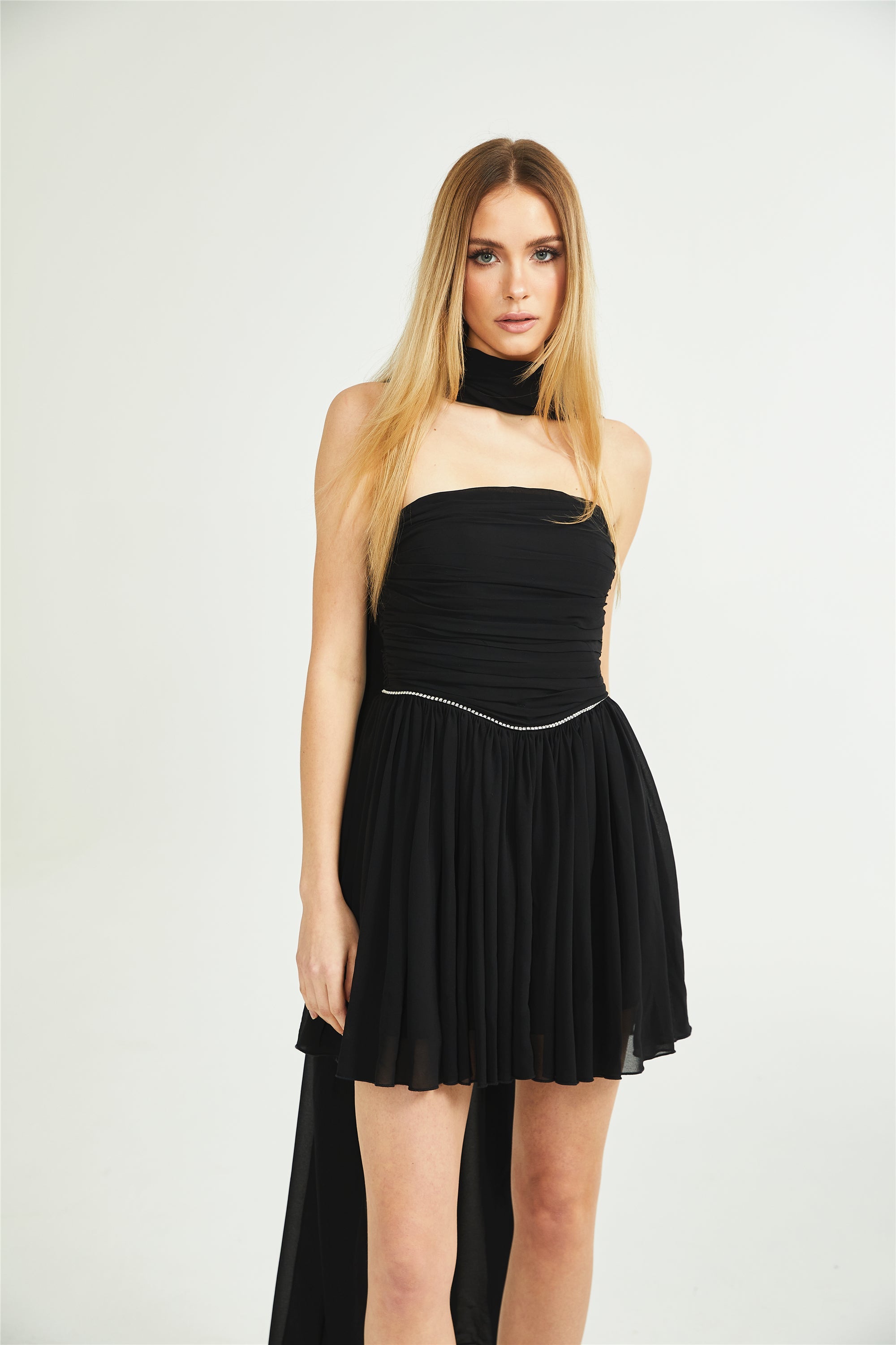 Nadine pileli mini elbise