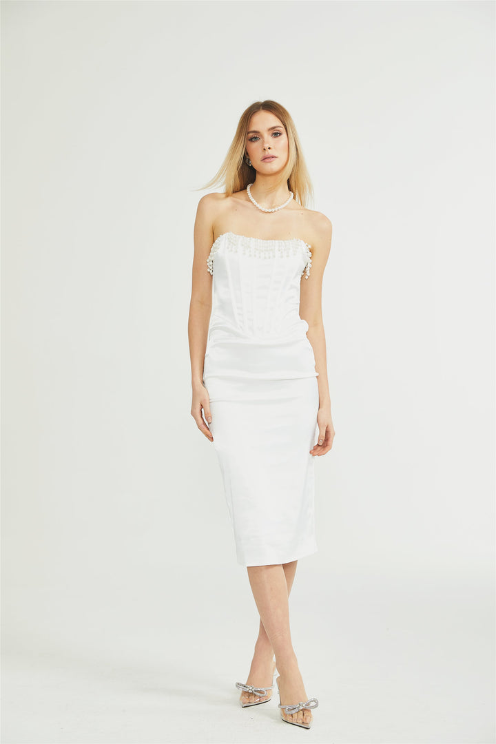 Roseline inci midi elbise