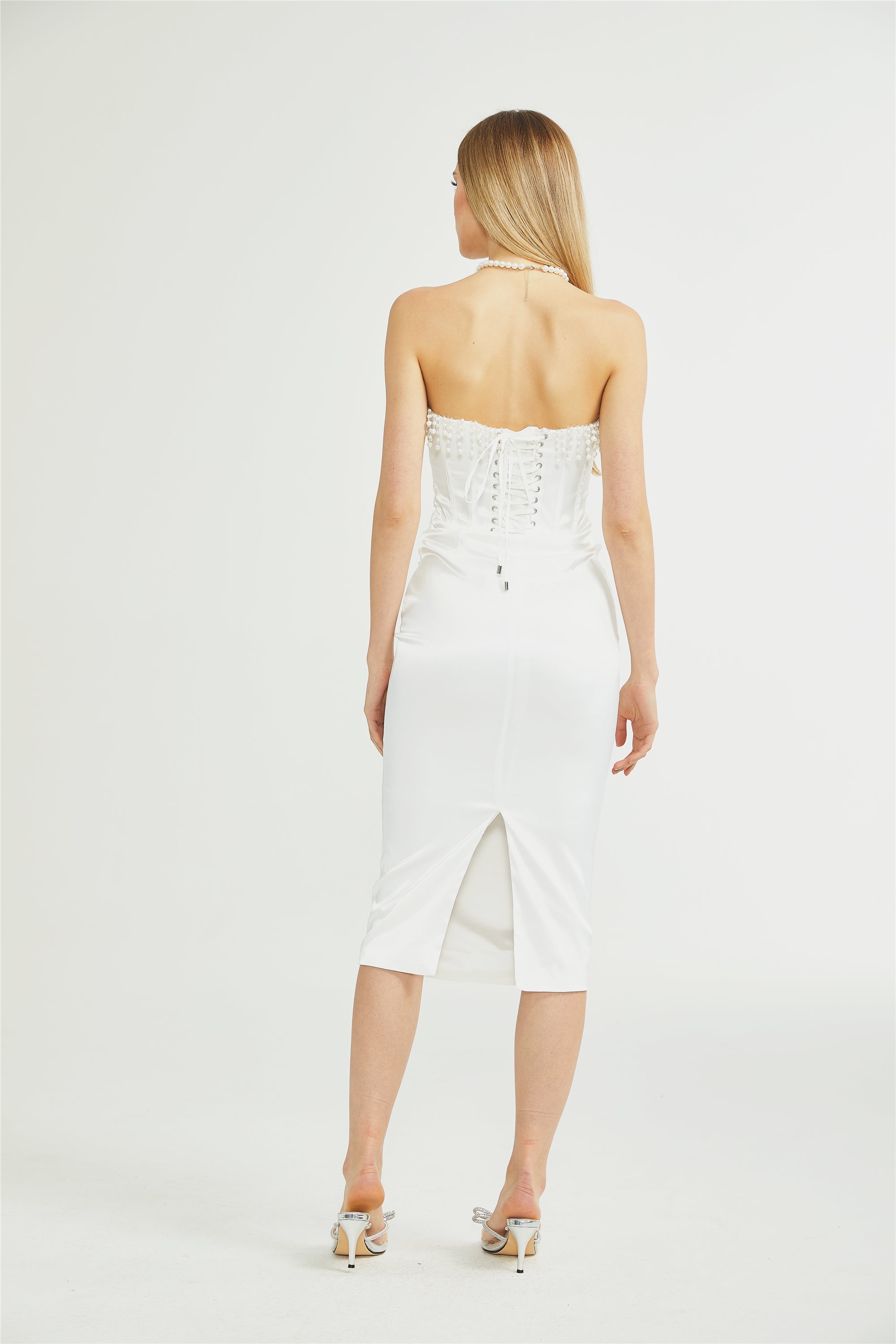 Roseline inci midi elbise