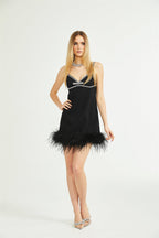 Clémence kuş mini elbise