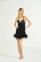 Clémence kuş mini elbise