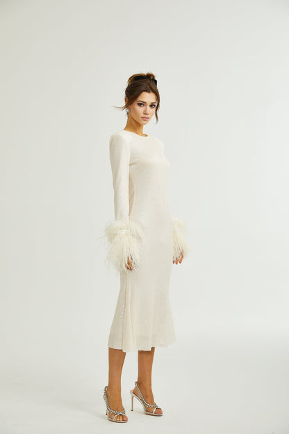 Gabriella tüy midi elbise