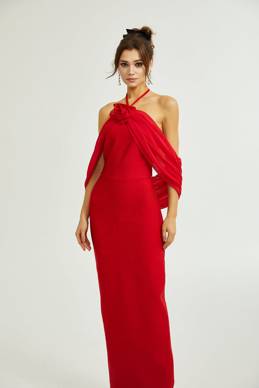 Rozet çiçek maksi elbise