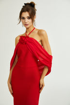 Rozet çiçek maksi elbise