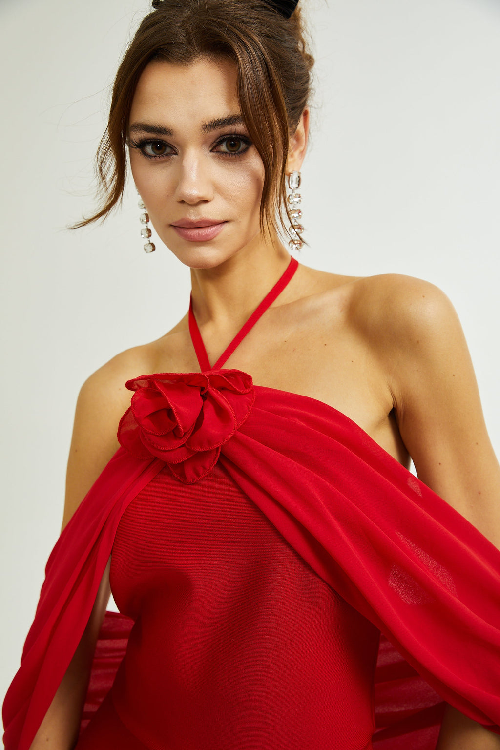 Rozet çiçek maksi elbise