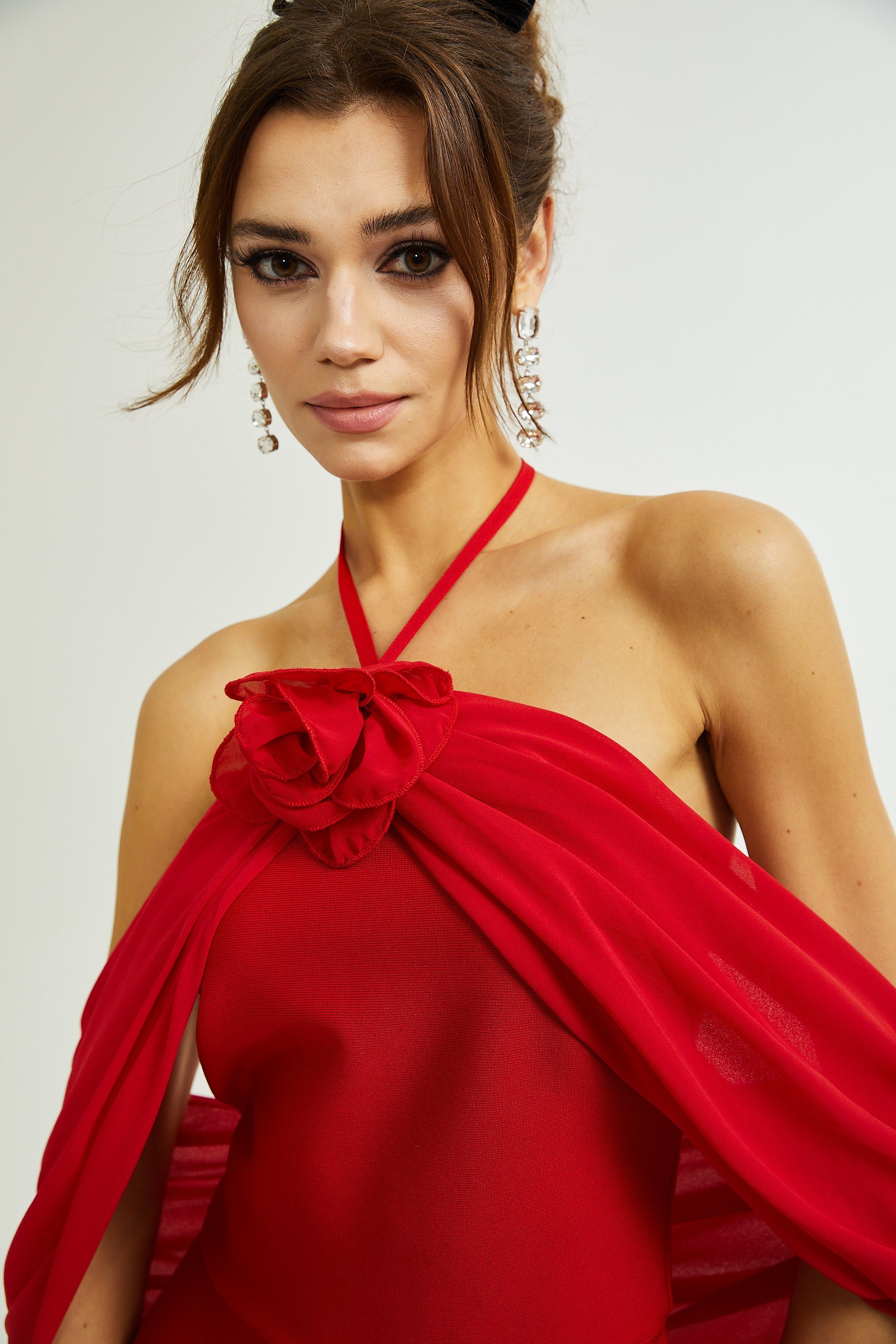 Rozet çiçek maksi elbise