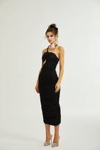 Juana asimetrik midi elbise