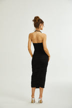 Juana asimetrik midi elbise