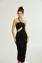 Juana asimetrik midi elbise