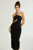 Juana asimetrik midi elbise