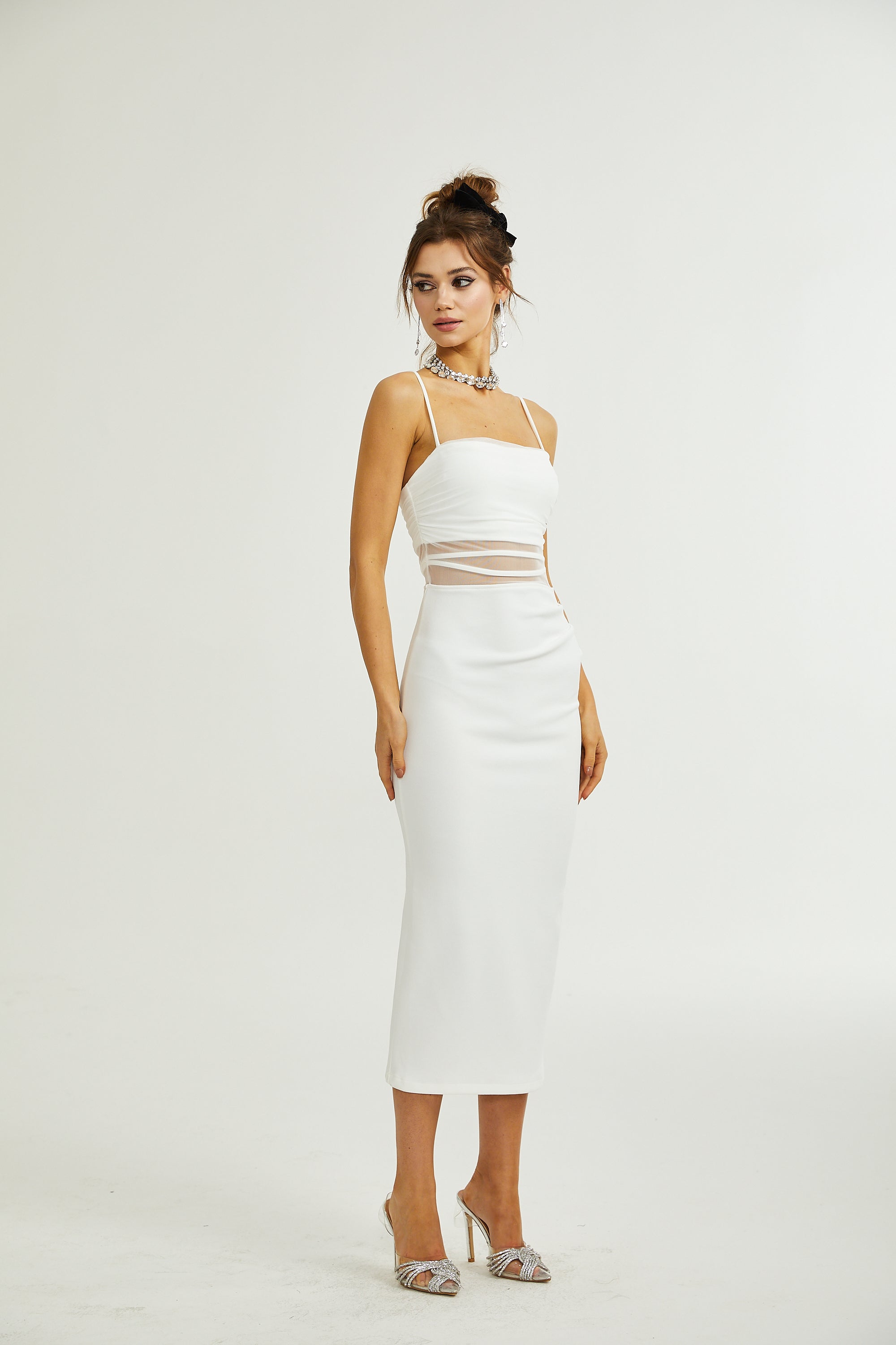 Hermine şeffaf midi elbise